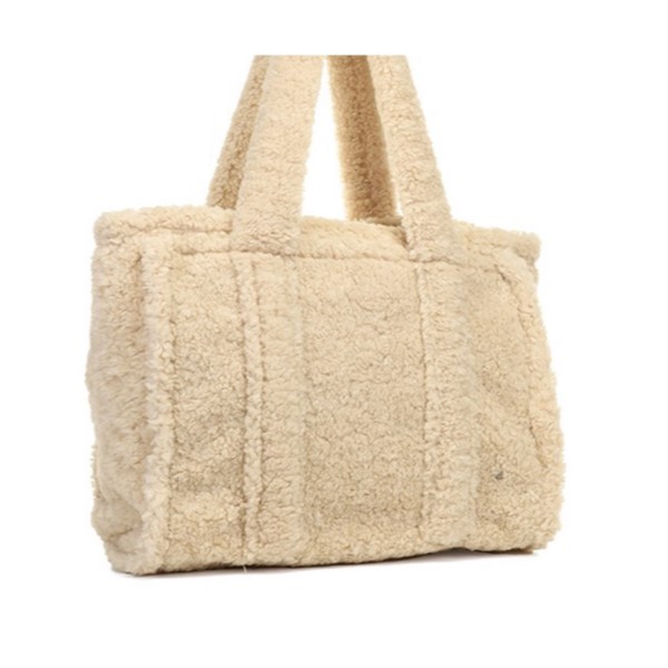 Grote fluffy teddy shopper/schoudertas Teddy shopper naturel